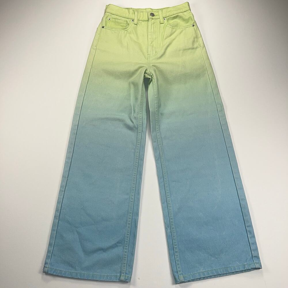 BDG Urban Outfitters High & Wide Ombre Jeans Green Blue Hi Rise Wide Leg Size 26